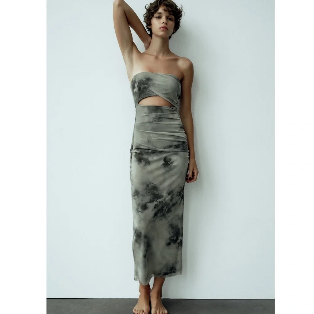Zara CUT OUT PRINTED TULLE DRESS